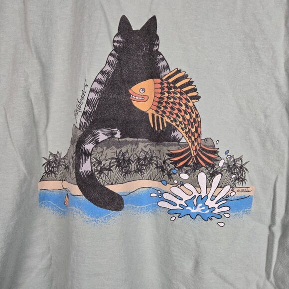 Vtg Crazy Shirts B Kliban Diamond Head Waikiki TShirt XXL Cat Fish Green 2-Sided - Picture 8 of 9